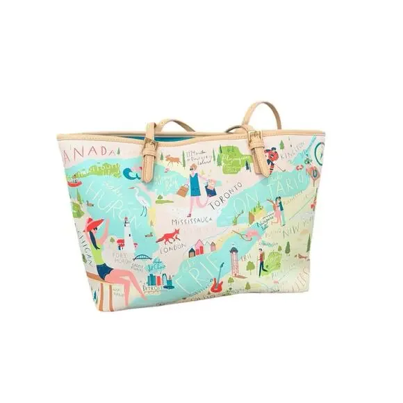 Spartina 449 Great Lakes Leather Trim Beach Vacation Shopping Large Tote Bag - Picture 4 of 13